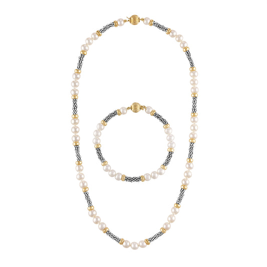 Pearl Ellipsis Necklace & Bracelet Set