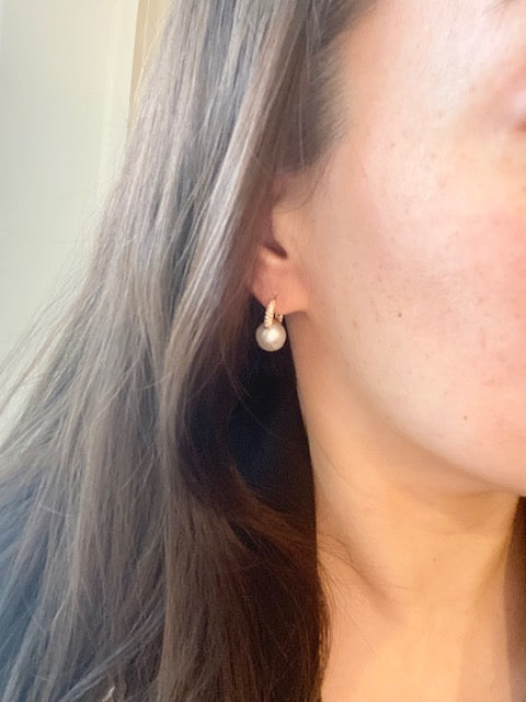 Huggie Diamond and South Sea Pearl Hoop Earrings