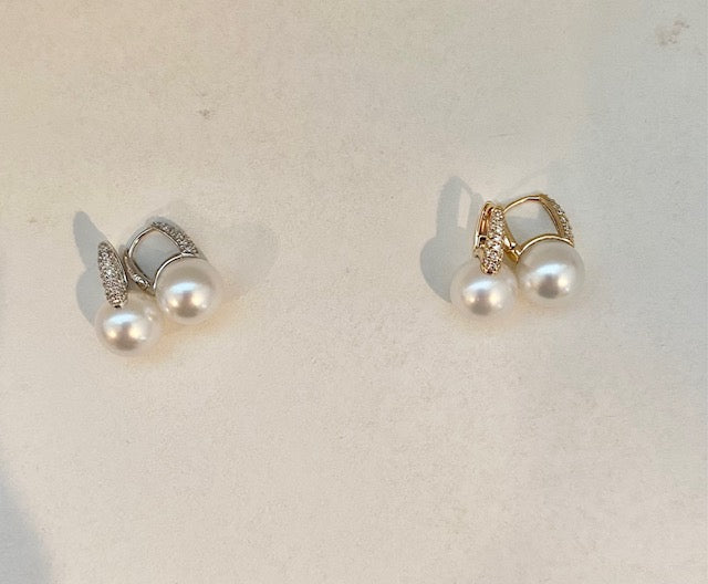 White Gold Diamond and South Sea Pearl Huggie Hoop Earrings